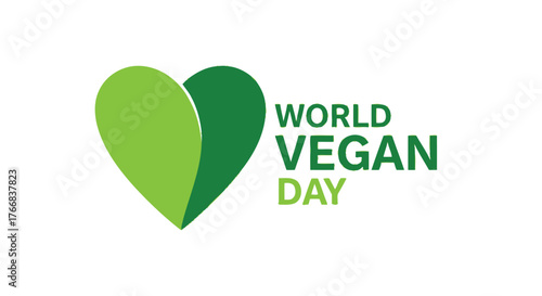 Vector art of world vegan day with green heart shape