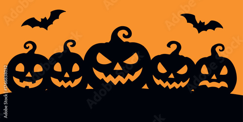 Creepy Jack O’Lantern Silhouette Halloween Background with Bats