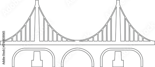 Vector art of stylized bridge illustration on a blue background for architectural design