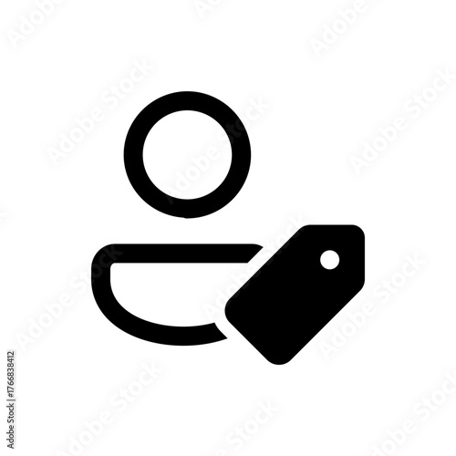 Person icon with a price tag attached to it representing user cost or pricing information shown clearly
