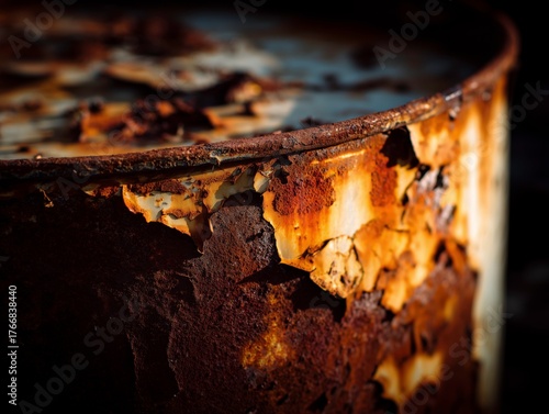 Rusted Metal Barrel with Burn Marks and Heavy Corrosion