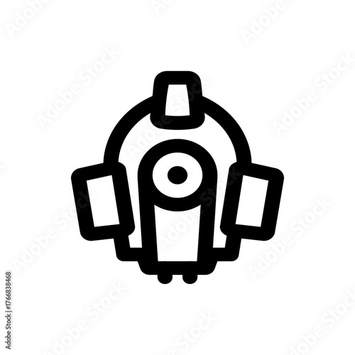 Illustration of a futuristic robot with a circular eye and rectangular appendages in a bold line style design