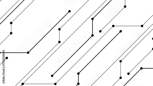 Abstract Minimal Circuit Line Pattern — Modern Black and White Geometric Background with Tech-Inspired Lines and Connection Nodes. Electronic Networks, and High-Tech Communication