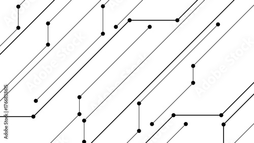 Abstract Minimal Circuit Line Pattern — Modern Black and White Geometric Background with Tech-Inspired Lines and Connection Nodes. Electronic Networks, and High-Tech Communication