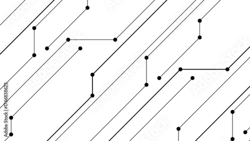 Abstract Minimal Circuit Line Pattern — Modern Black and White Geometric Background with Tech-Inspired Lines and Connection Nodes. Electronic Networks, and High-Tech Communication