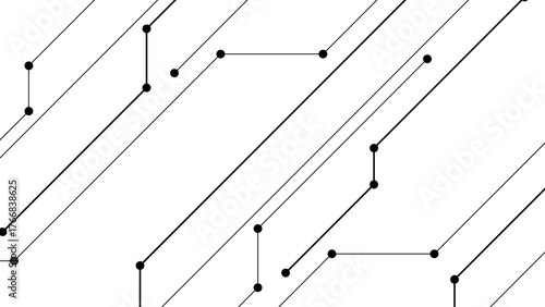 Abstract Minimal Circuit Line Pattern — Modern Black and White Geometric Background with Tech-Inspired Lines and Connection Nodes. Electronic Networks, and High-Tech Communication