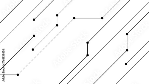 Abstract Minimal Circuit Line Pattern — Modern Black and White Geometric Background with Tech-Inspired Lines and Connection Nodes. Electronic Networks, and High-Tech Communication