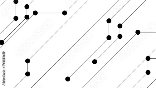 Abstract Minimal Circuit Line Pattern — Modern Black and White Geometric Background with Tech-Inspired Lines and Connection Nodes. Electronic Networks, and High-Tech Communication
