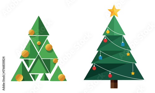 Modern Christmas Vector Illustration Collection – Xmas Trees, Santa, Reindeer, and Holiday Icons
