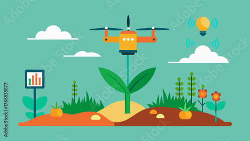 A precision agriculture system utilizes smart drones to collect data on soil health plant growth and yield potential helping farmers make datadriven decisions.. Vector illustration