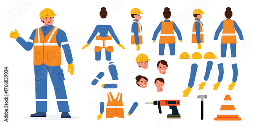 Construction Worker Character Kit and Tools for Design and Illustration