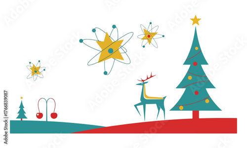 Modern Christmas Vector Illustration Collection – Xmas Trees, Santa, Reindeer, and Holiday Icons
