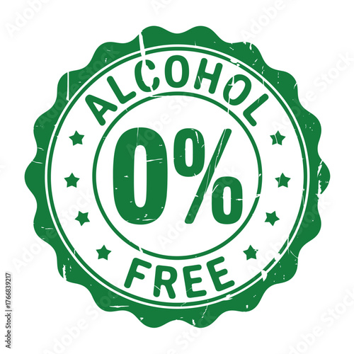 Green circular stamp with 0 alcohol free text and distressed texture