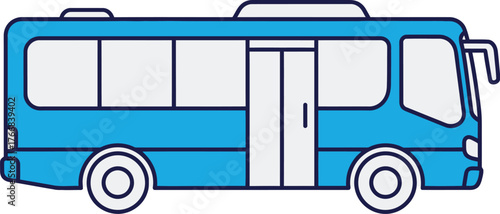 Vector art of blue bus on the yellow background, public transport and urban mobility