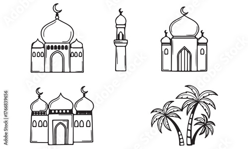 Historical and Cultural Landmark Silhouettes and Line Art Collection – Temples, Stonehenge, Teepees, and Ancient Symbols