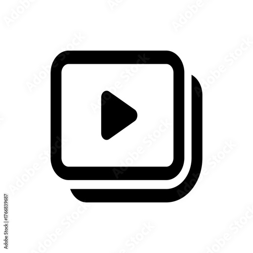 Black and white video play icon with rounded corners and a stacked effect representing media playback option