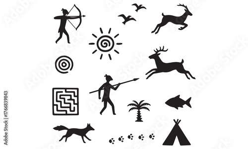 Historical and Cultural Landmark Silhouettes and Line Art Collection – Temples, Stonehenge, Teepees, and Ancient Symbols