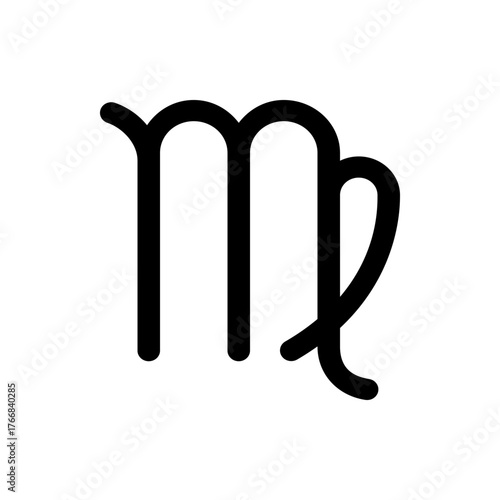 Illustration of the virgo zodiac sign in black lines on a white background astrological symbol drawing style