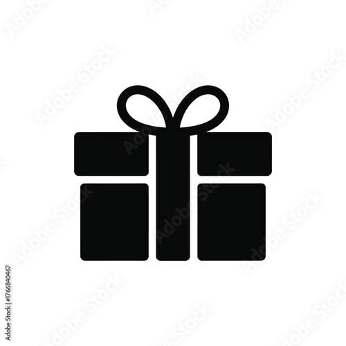 Simple black silhouette icon of a gift box with a ribbon and bow
