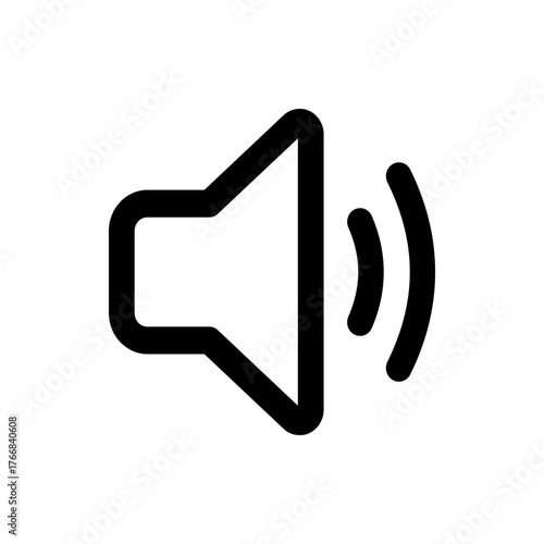Black sound icon with curved lines emanating from the right side indicating volume level on white background