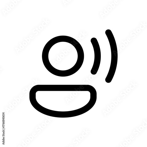 Illustration of a smart speaker device with sound waves emanating from the top right corner of the device