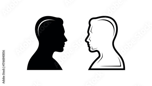 Two human head profiles facing each other black and white