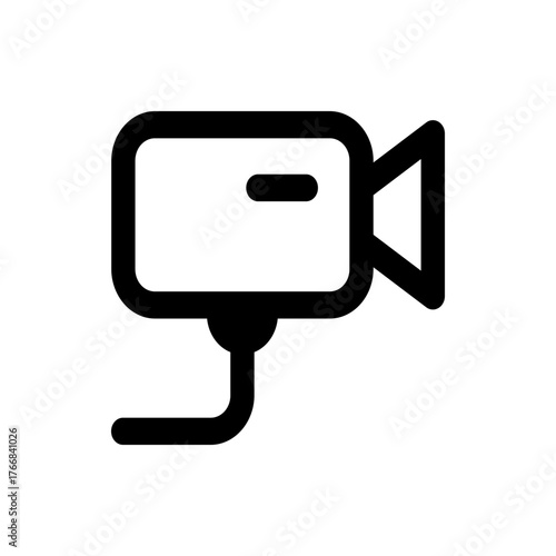 Illustration of a black video camera with rounded edges and a stand on a white background icon design