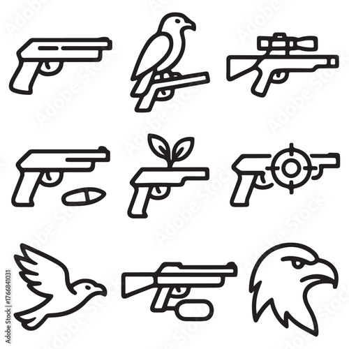 Vector set of different types of guns and weapons