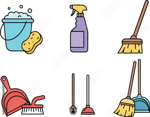 Cleaning Tools and Equipment Flat Icons Set