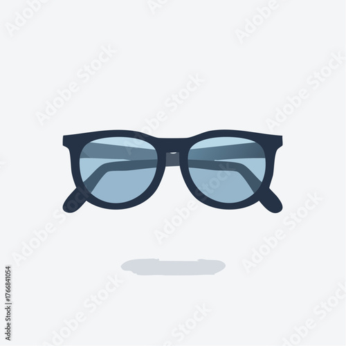 Modern sunglasses illustration with blue lenses and shadow on white
