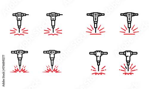 Jackhammer icon set showing industrial power tools for construction and demolition work
