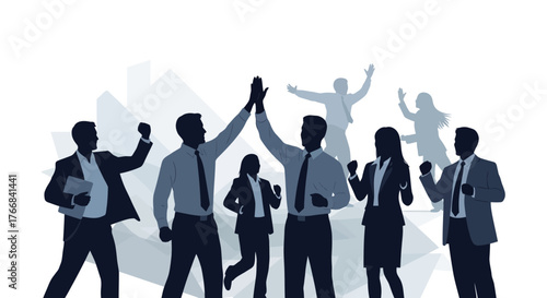 Business Team Silhouette Celebrating Success – Corporate Unity and Achievement Concept