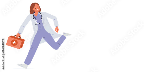 Doctor Running with First Aid Kit for Emergency Assistance