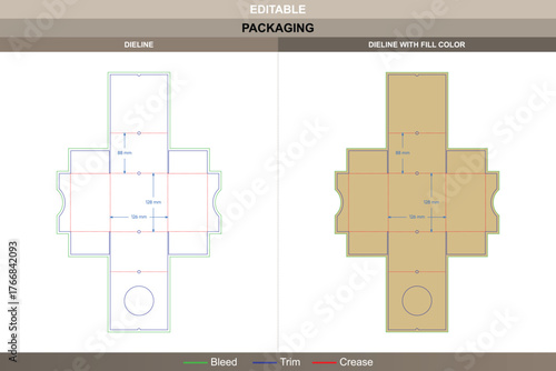 Custom tray box with ribbon holes dieline created in detailed vector format precise printing and reinforced packaging folds with clear die line markings for elegant presentation