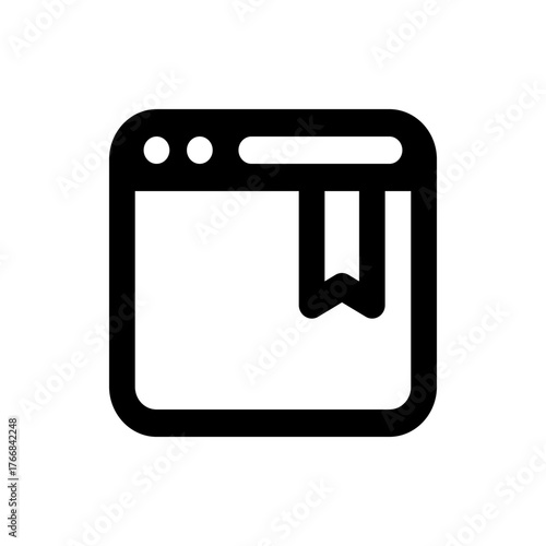 Illustration of a simple browser window icon with a bookmark hanging from the upper right corner area