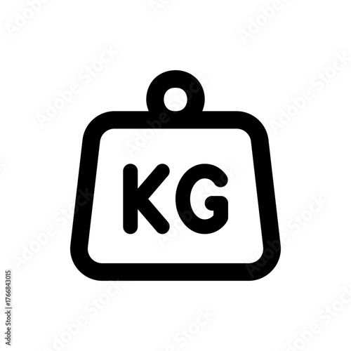 Illustration of a black weight with rounded corners and a handle, displaying the abbreviation kg in bold letters
