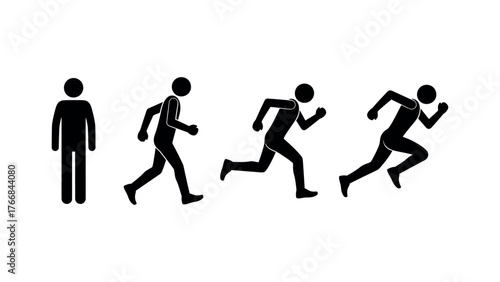 Four Black Silhouettes of a Person in Running Motion on White Background