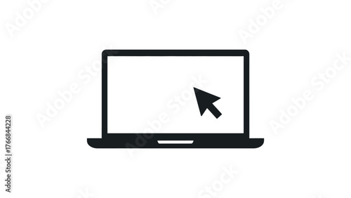 Laptop computer with cursor icon on white background