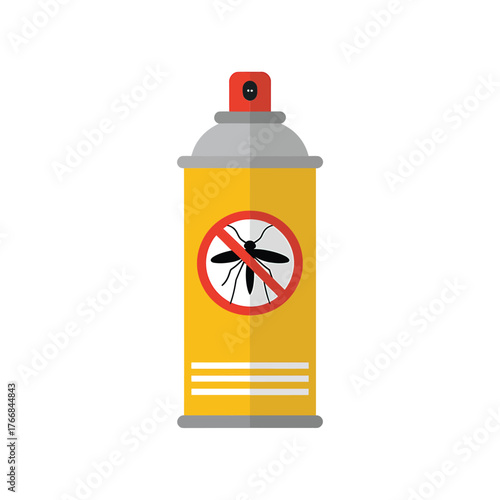 Yellow aerosol spray can with a red nozzle and a mosquito repellent symbol