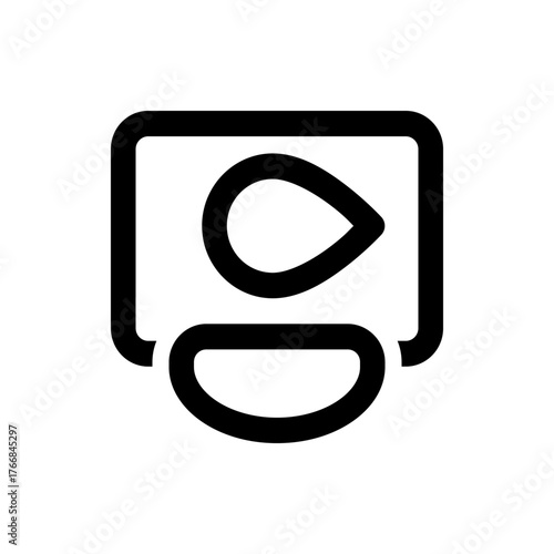 Black outline of a screen with a play button and a rounded base suggesting media playback interface design