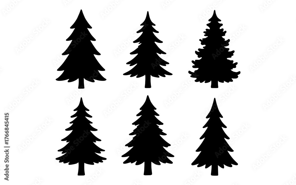 Fototapeta premium Silhouette pine trees collection