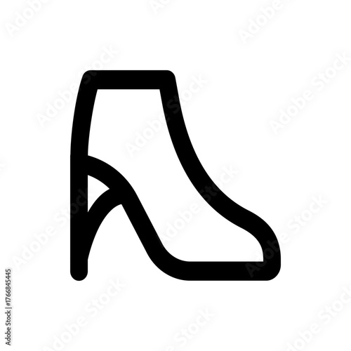 Illustration of a high heel boot with a curved heel and rounded toe in a simple black outline style