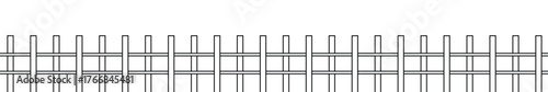 Minimal black and white fence illustration design, perfect for landscape backgrounds, rural themes, architecture layouts, home design concepts, vector patterns, and outdoor boundary art projects.