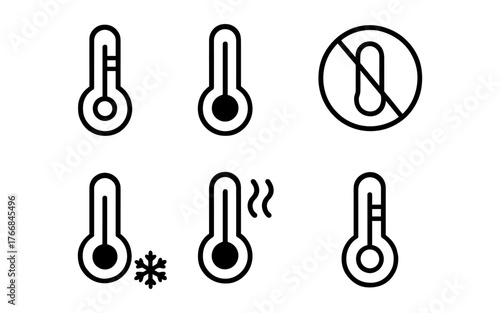 Thermometer icons: linear temperature indicators with hot and cold variants