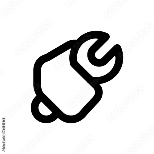 Illustration of a black outline wrench tool with a rounded handle on a white background simple design