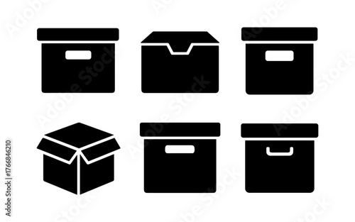 Set of minimalist box icons in silhouette style