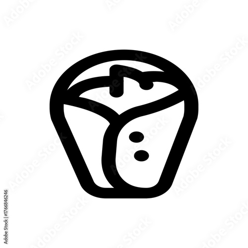 Illustration of a wrapped shawarma or burrito with visible filling in a simple black and white outline style