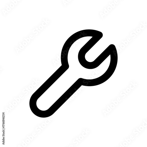 Illustration of a simple black wrench tool with rounded edges isolated on a white background design element