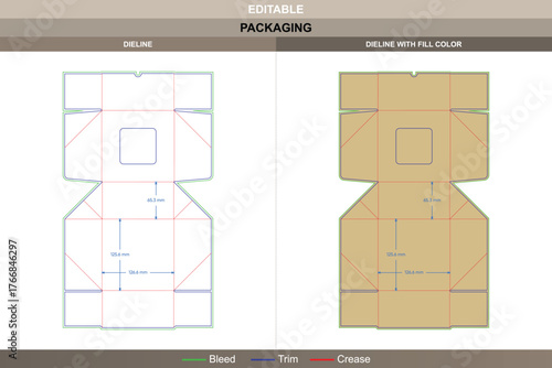 Folding box with window dieline designed in clean vector structure premium printing workflow and reinforced packaging panels with exact die line layout for display