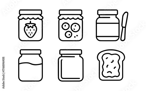 Minimalist line art jam jars and bread icons for recipes and food blogs